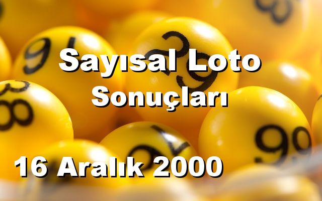 Sayısal Loto detay bilgiler 16/12/2000