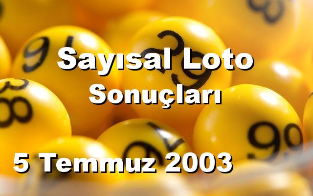 Sayısal Loto detay bilgiler 05/07/2003